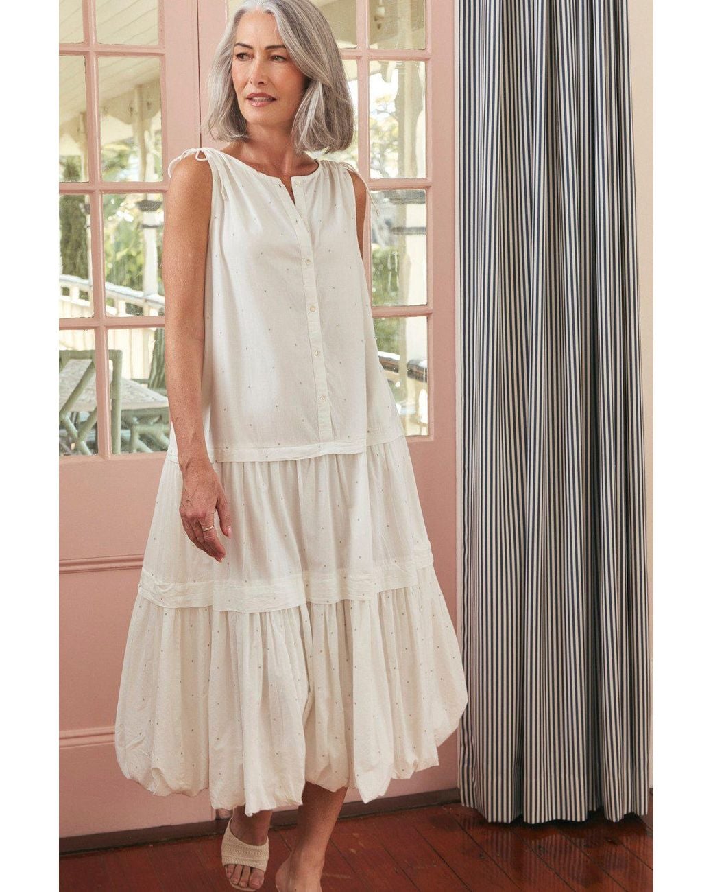 Adrift Clothing White Millie Reversible Bubble Hem Dress