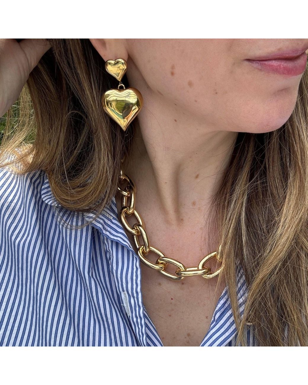 Laura Gray Metallic Double Puffed Heart Post Earrings