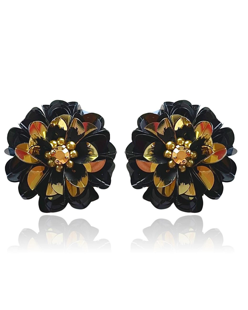PINAR OZEVLAT Black Blossom Studs Two Tone