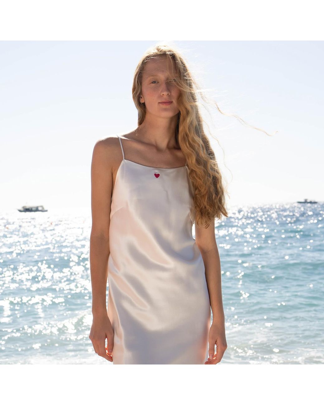 NOT JUST PAJAMA White Little Heart Collection Silk Slip Dress