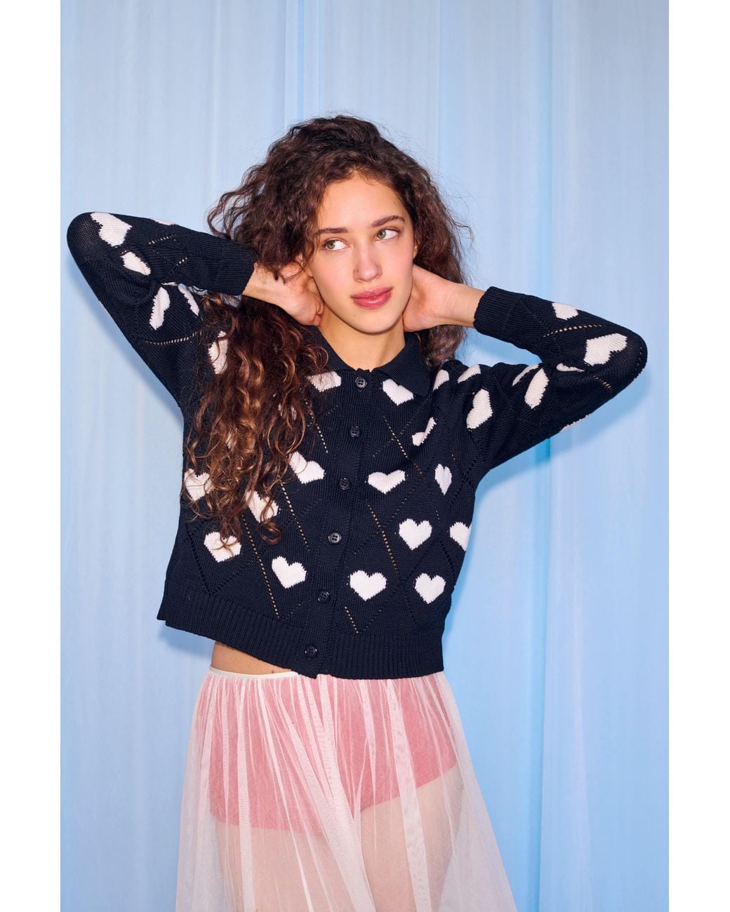 Gigi Knitwear Black Love Polo Cardigan