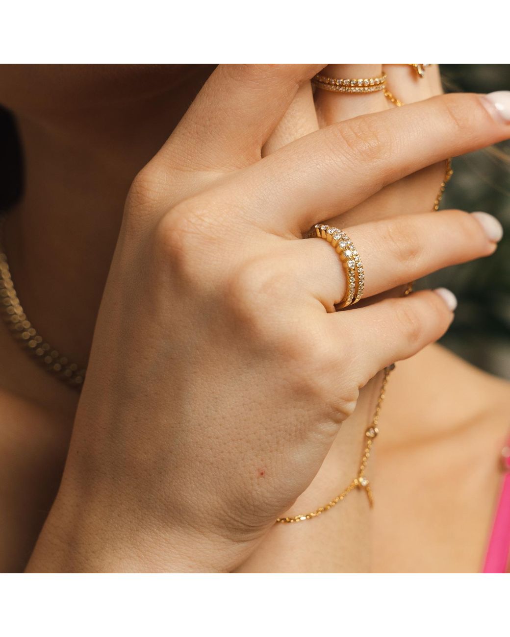 BLOOMTINE | Earth Angel HQ Metallic Illuminess Premium Vermeil Moissanite Combi Ring
