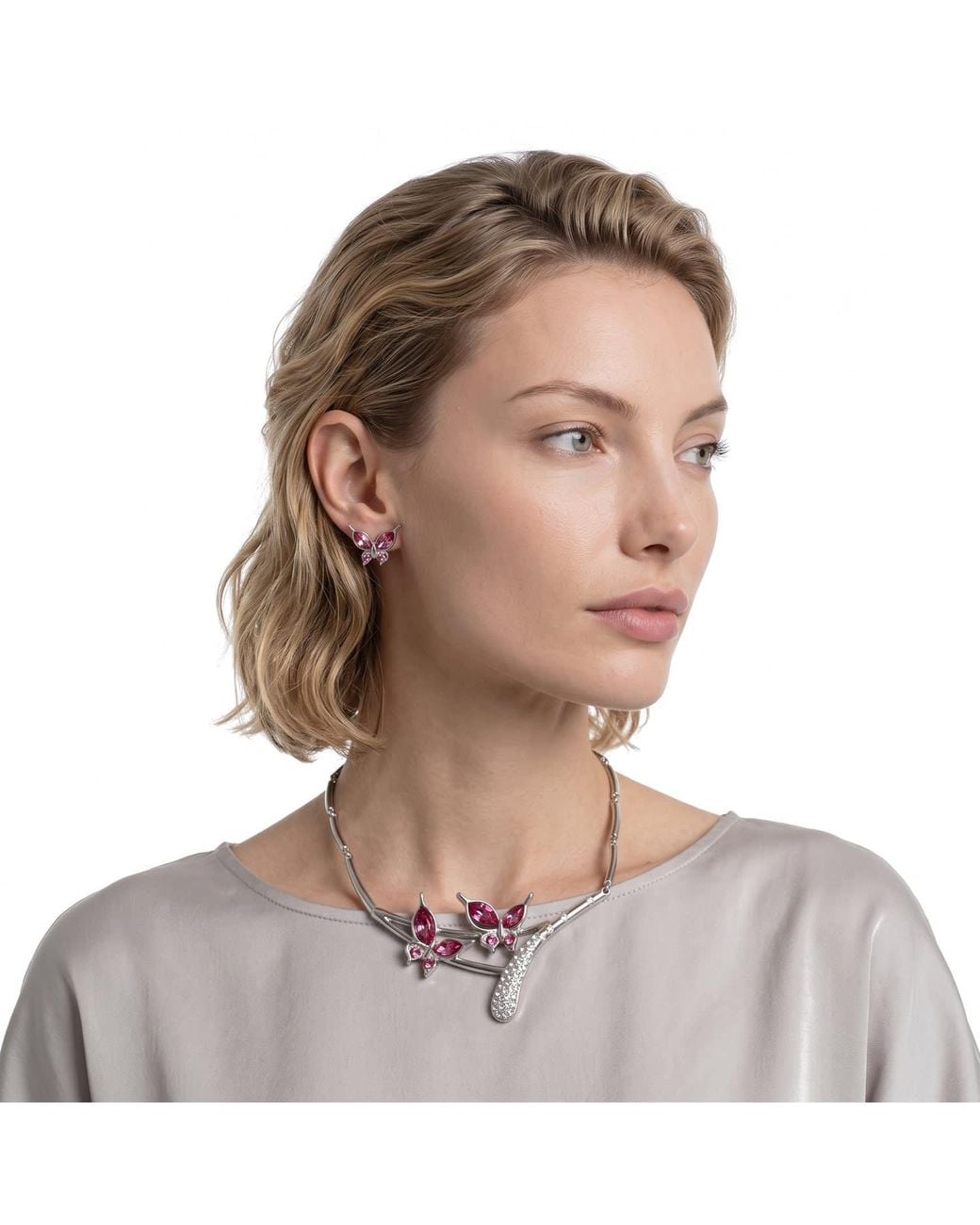 Modenaire Metallic Butterfly Necklace And Earrings Jewelry Set
