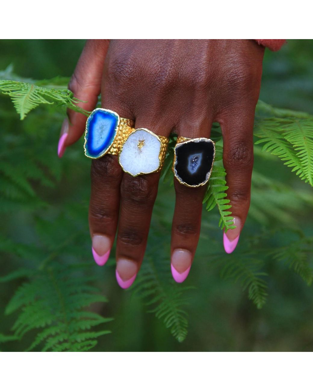 YAA YAA LONDON Black Mega Gemstone Gold Statement Ring