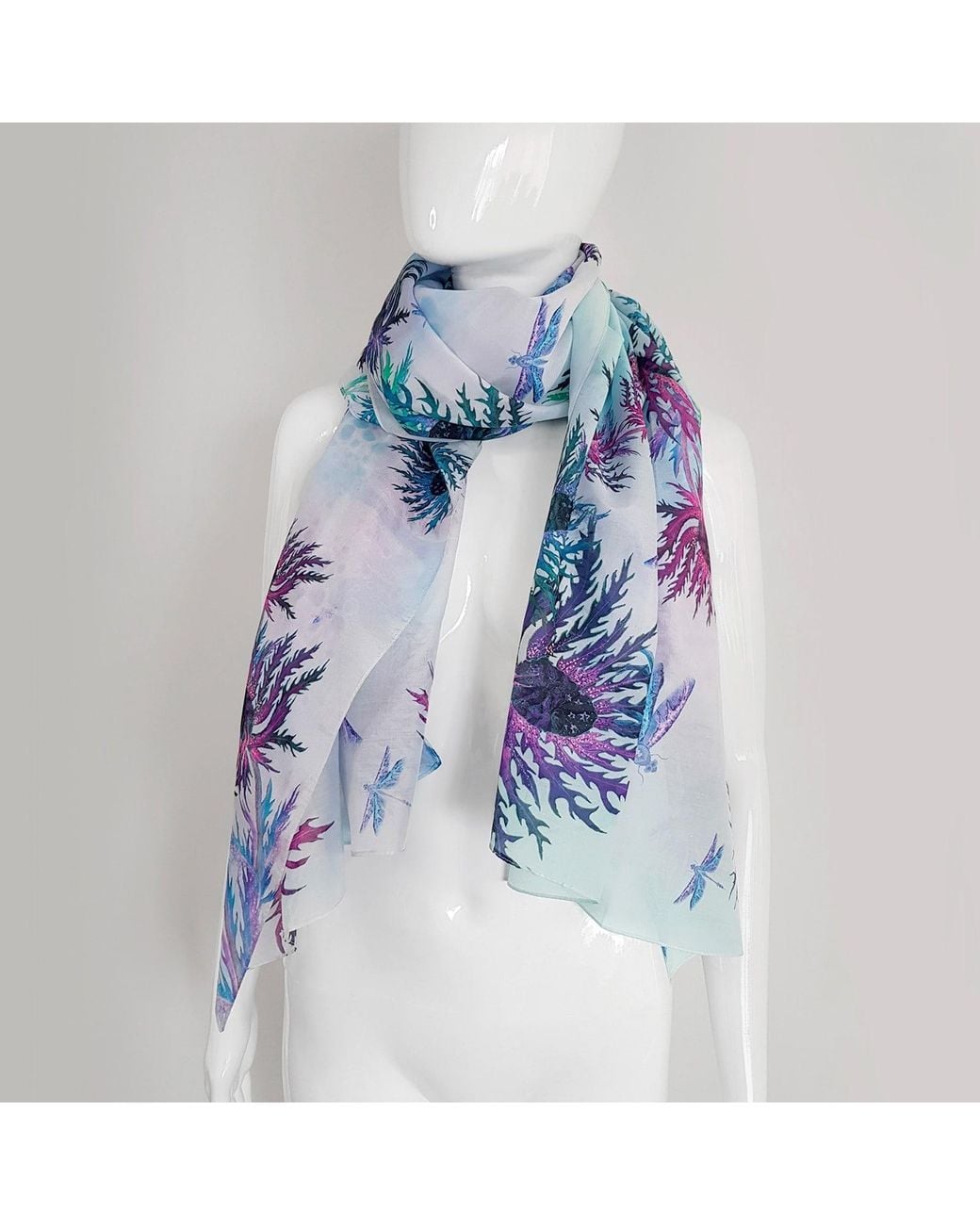 VETKA Blue Neutrals Long Cotton Scarf Sea Holly