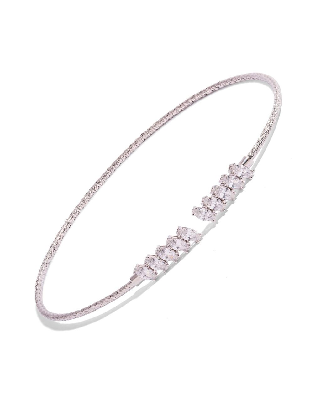 Ebru Jewelry Metallic Marquise Cubic Zirconia Woven Sterling Choker Necklace