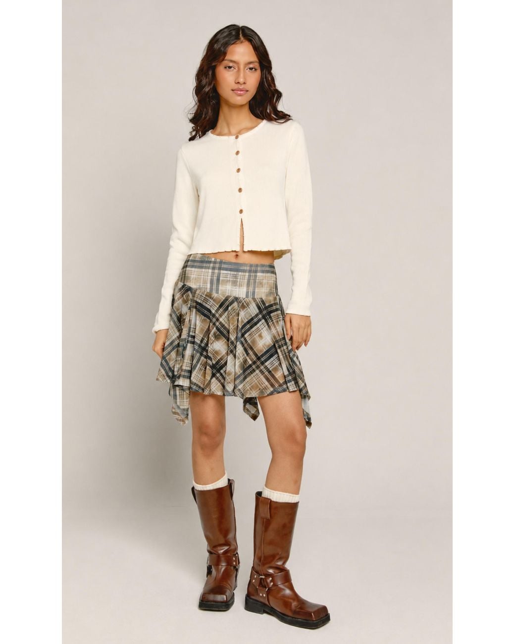 Another Girl Green Handkerchief Distressed Check Skirt