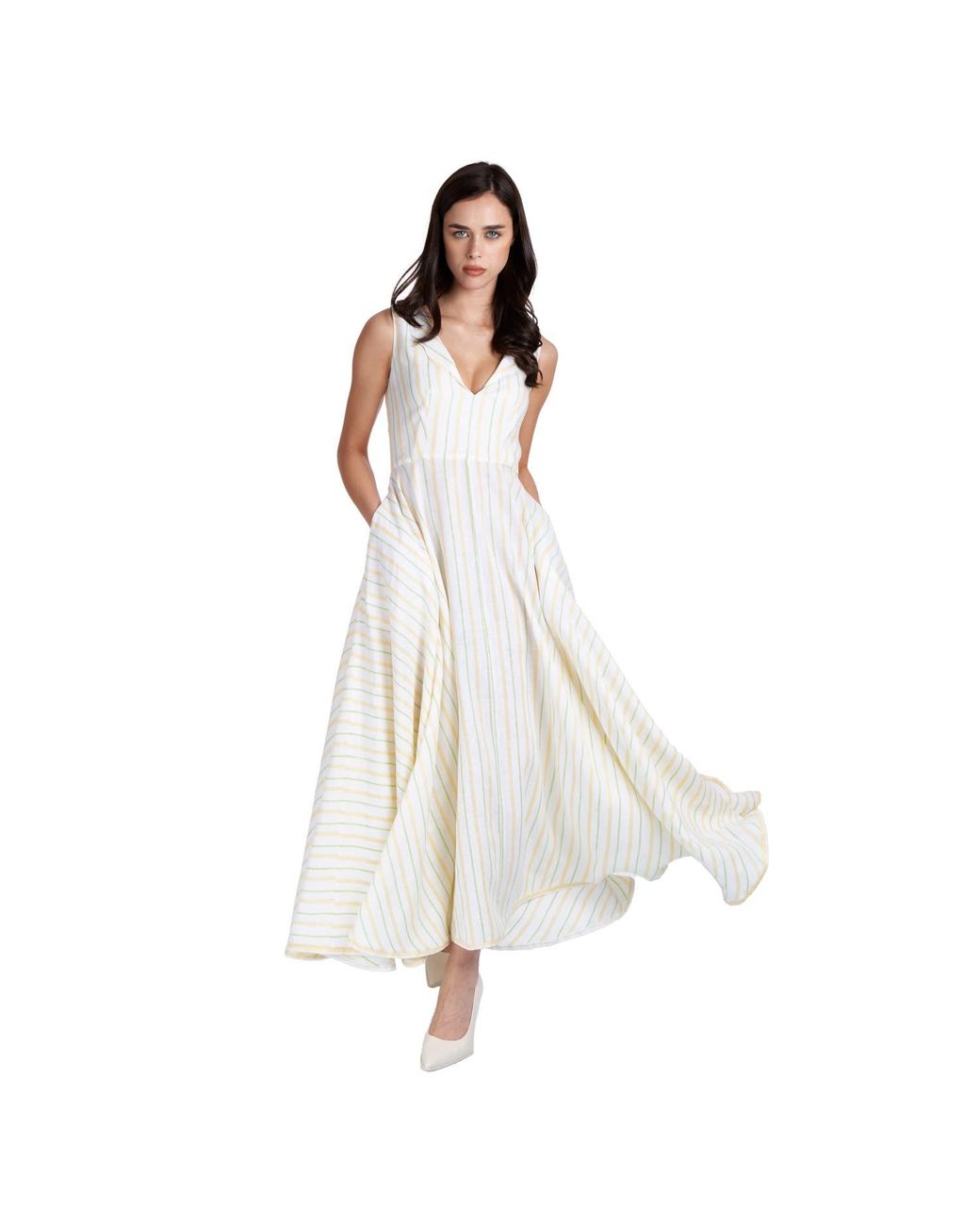 Sofia Tsereteli White Long V-neck Linen Dress