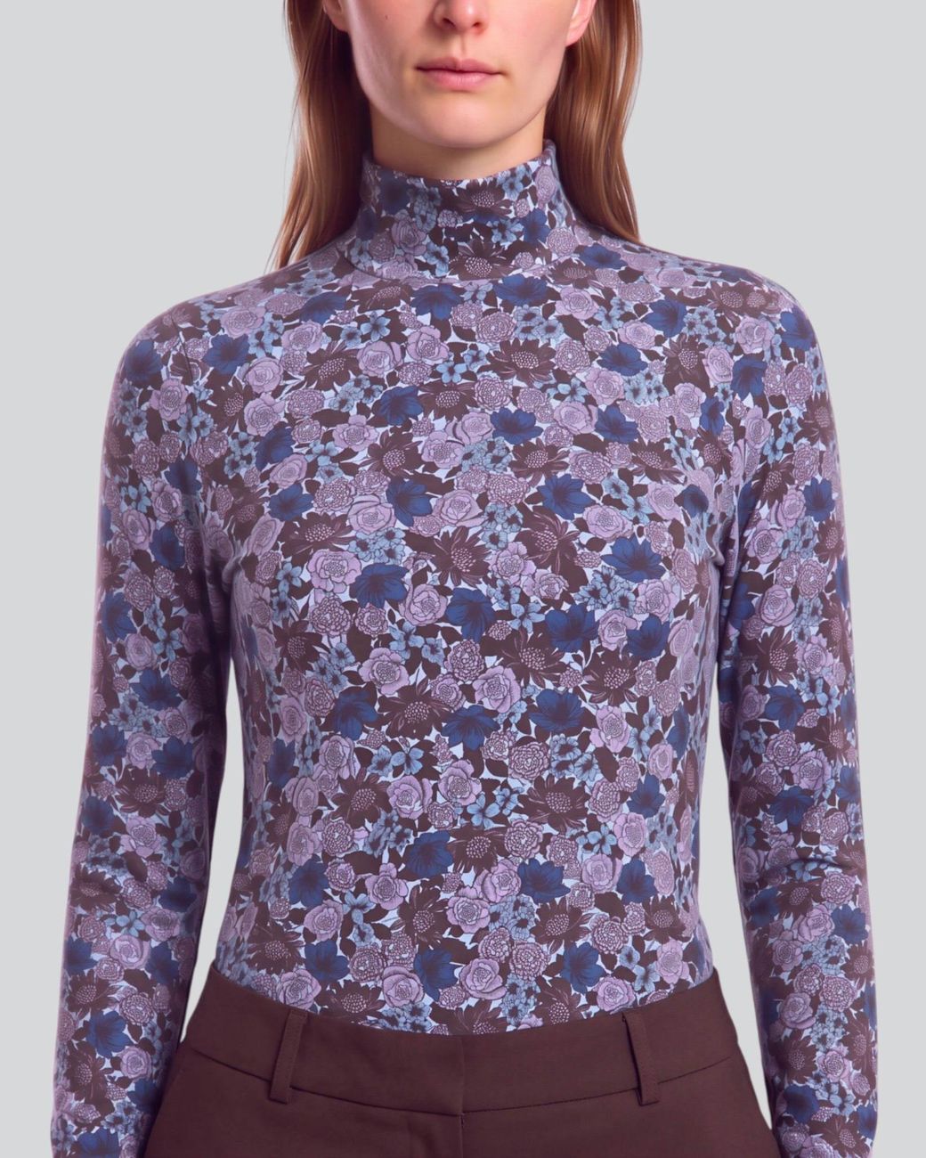 Lords of Harlech Blue Kate Ternberg Floral Brownie Lyocell Stretch Turtleneck