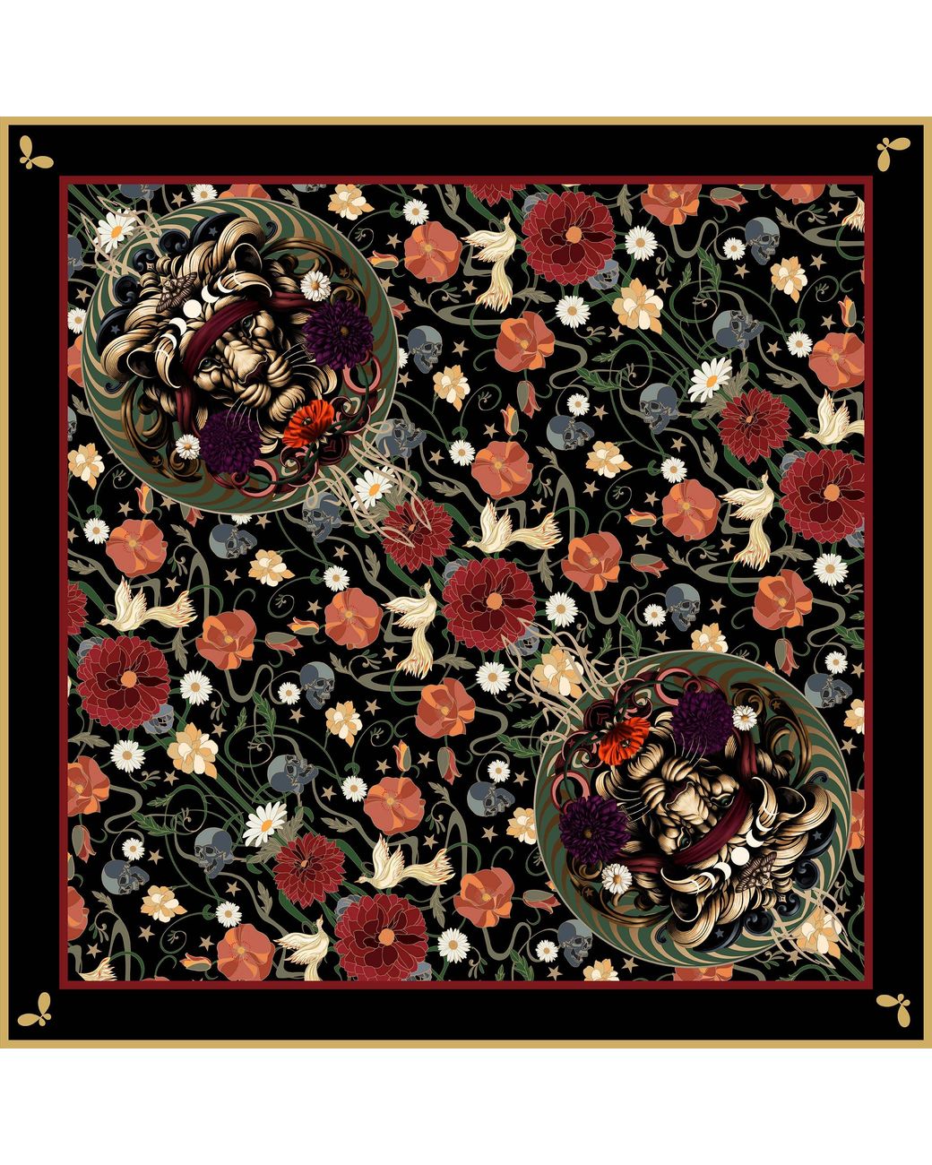 Henelle Black Dahlia Silk Large Silk Scarf