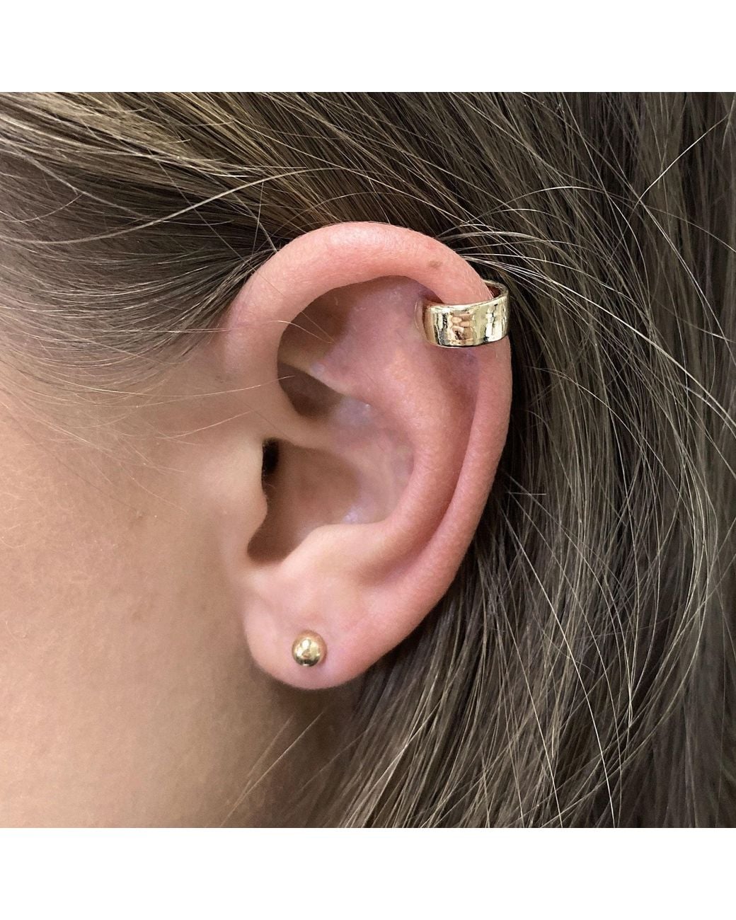 Zahav Jewelry Metallic 14K Solid 4Mm Wide Plain Ear Cuff