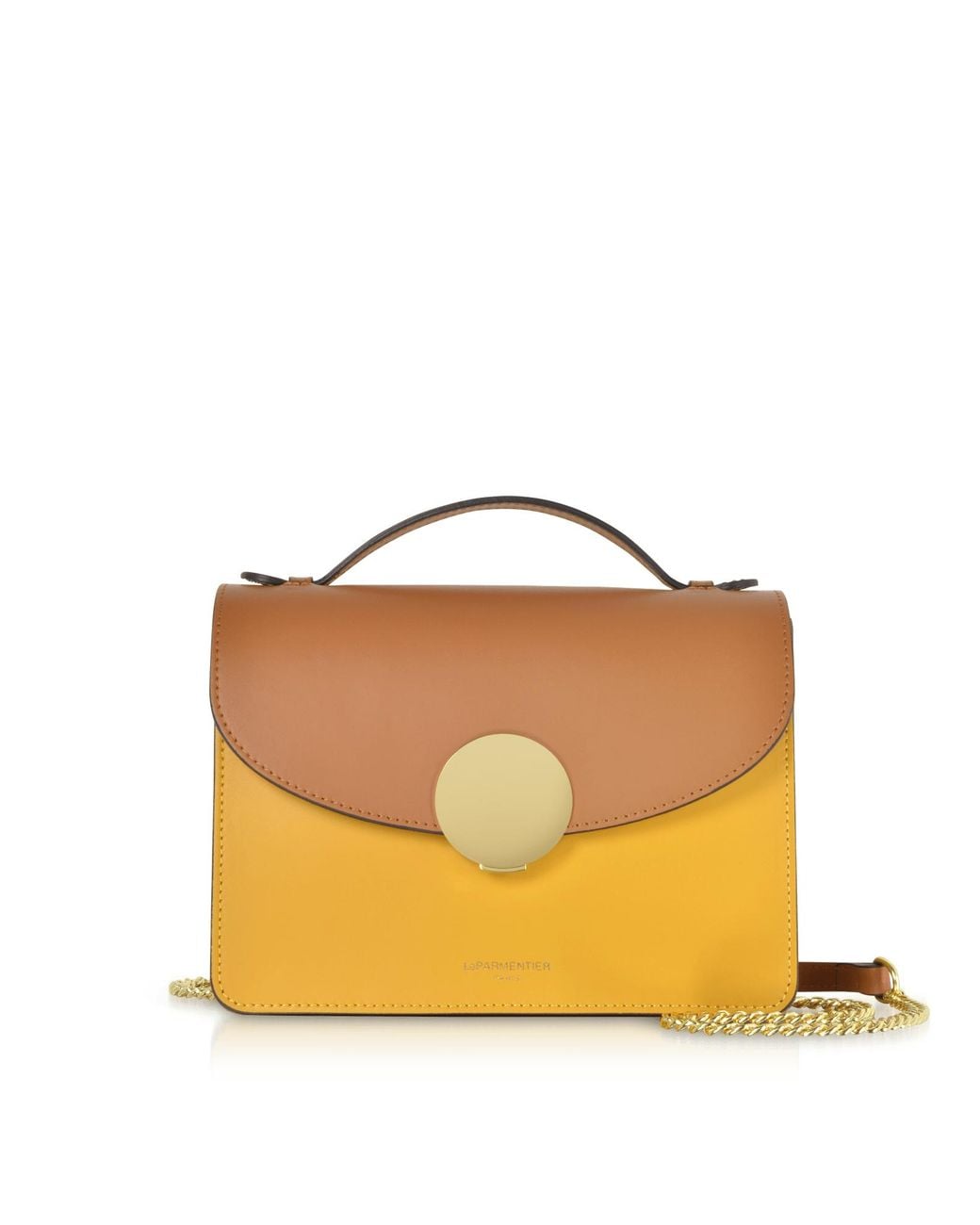 Le Parmentier Yellow New Ondina Color Block Flap Top Leather Satchel Bag