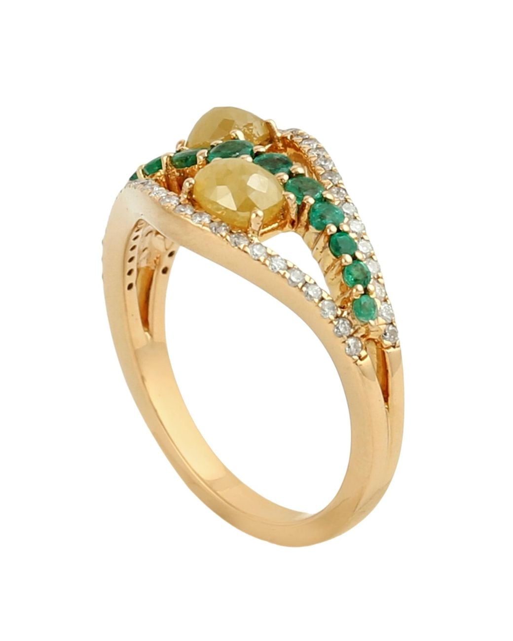 Artisan Metallic Ice Diamond, Emerald & Diamond Band Ring