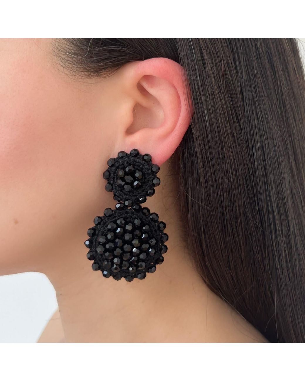 PINAR OZEVLAT Black Sunflower Drop Earrings