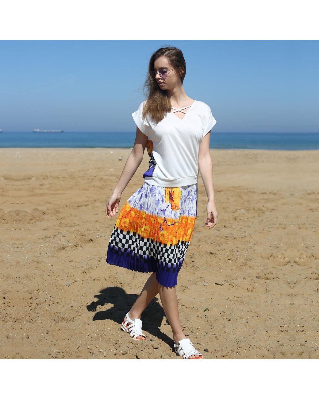 Lalipop Design White Viscose Blouse With Digital Print Detail