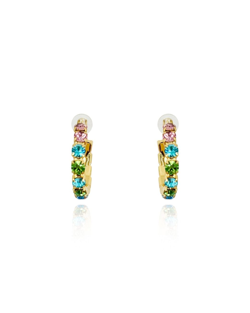 Laura Gray Metallic Multi, Aqua, Crystal Hoop Earrings