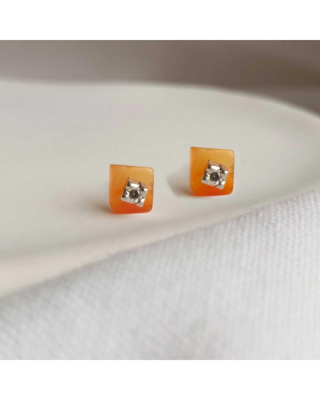 Lily Flo Jewellery Orange Carnelian Lab Grown Diamond Stud Earrings