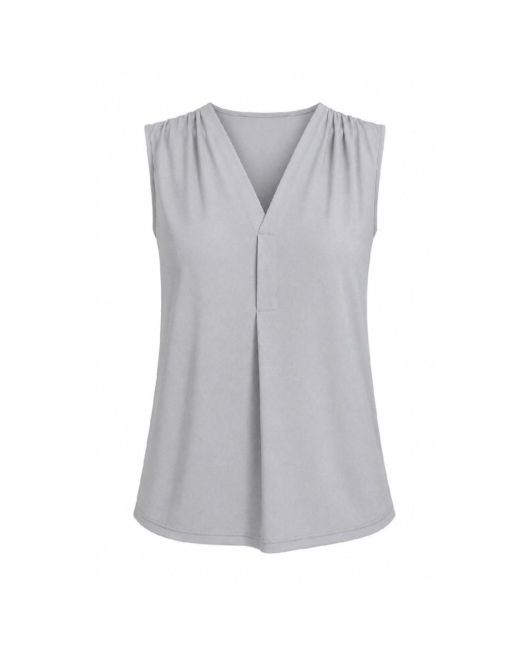 Conquista Gray Draped V-Neck Sleeveless Jersey Top