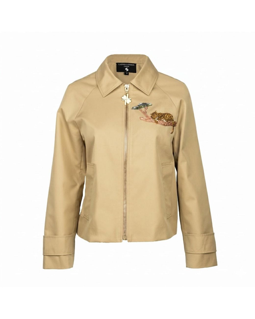 House of Laines London Natural Neutrals Laines Couture Hand Embellished Leopard Cropped Trench