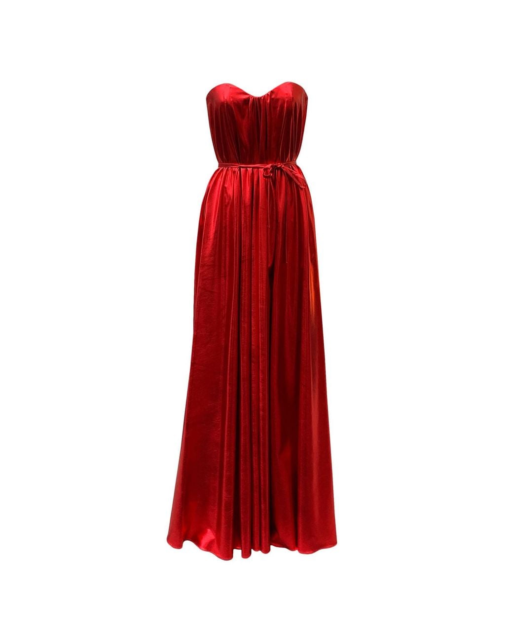 Imaatu Red Quiet Metallic Faux Leather Corset Gown With Pockets