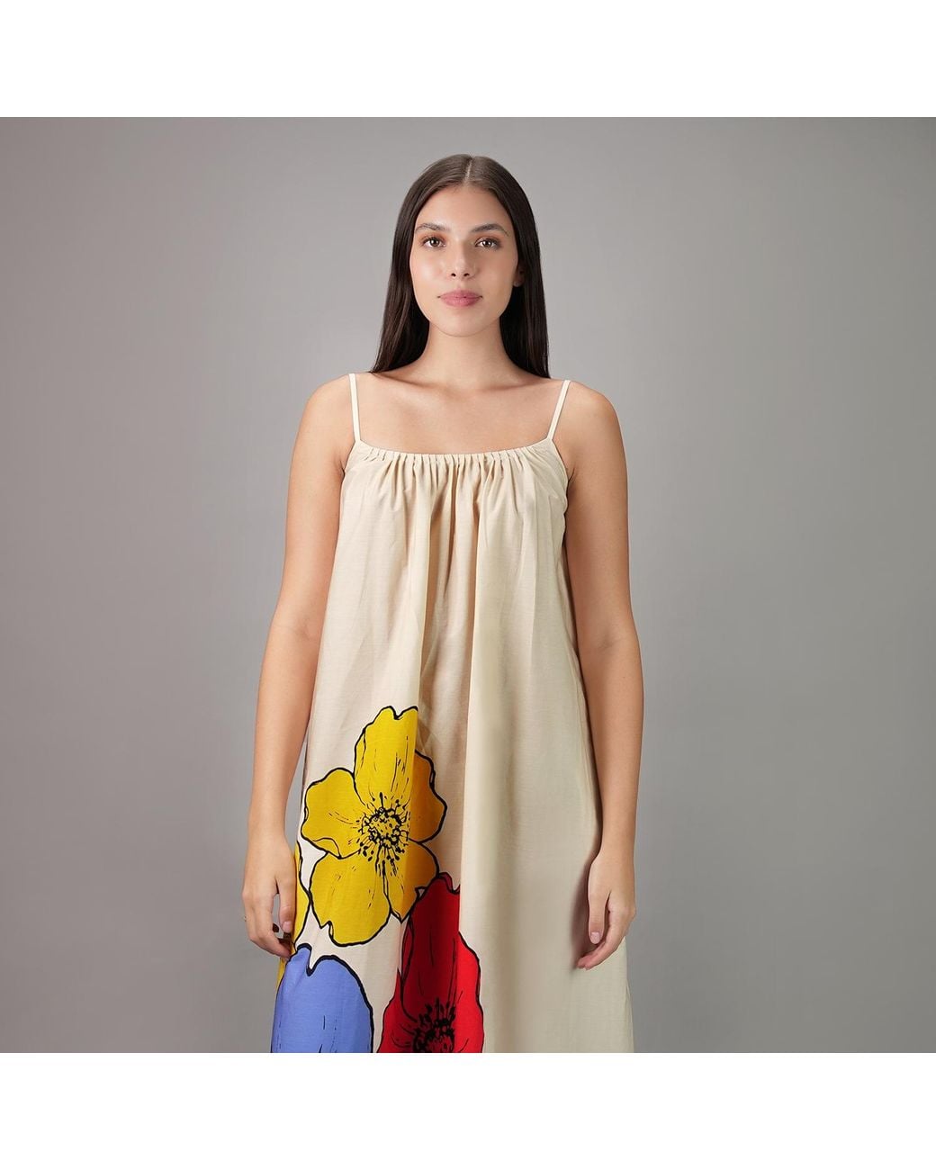 DHARA SHETH DUBAI White No. Three Floral Art Spaghetti Strap Maxi Dress