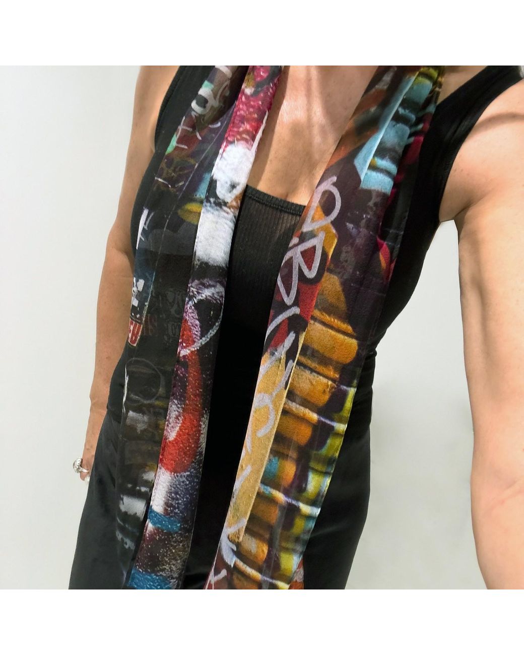 Babs Boutique NYC Blue Silk Georgette Graffiti Print Scarf