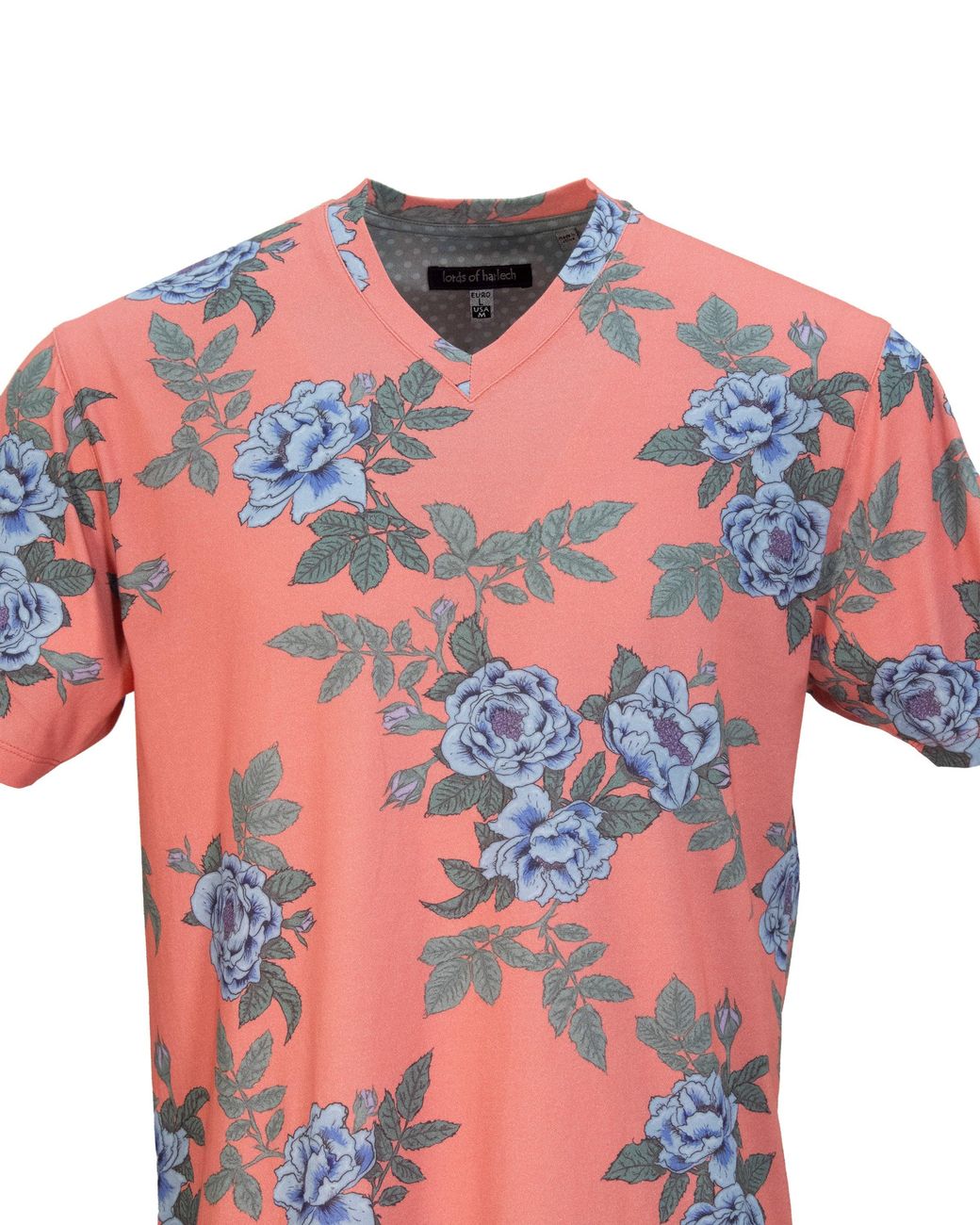 Lords of Harlech Orange Maze Floating Forna V-neck Tee In Geranium for men