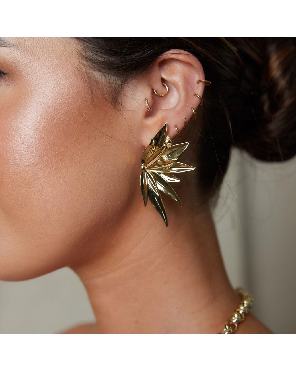 Crystals and Co Metallic Fan Leaf Earrings