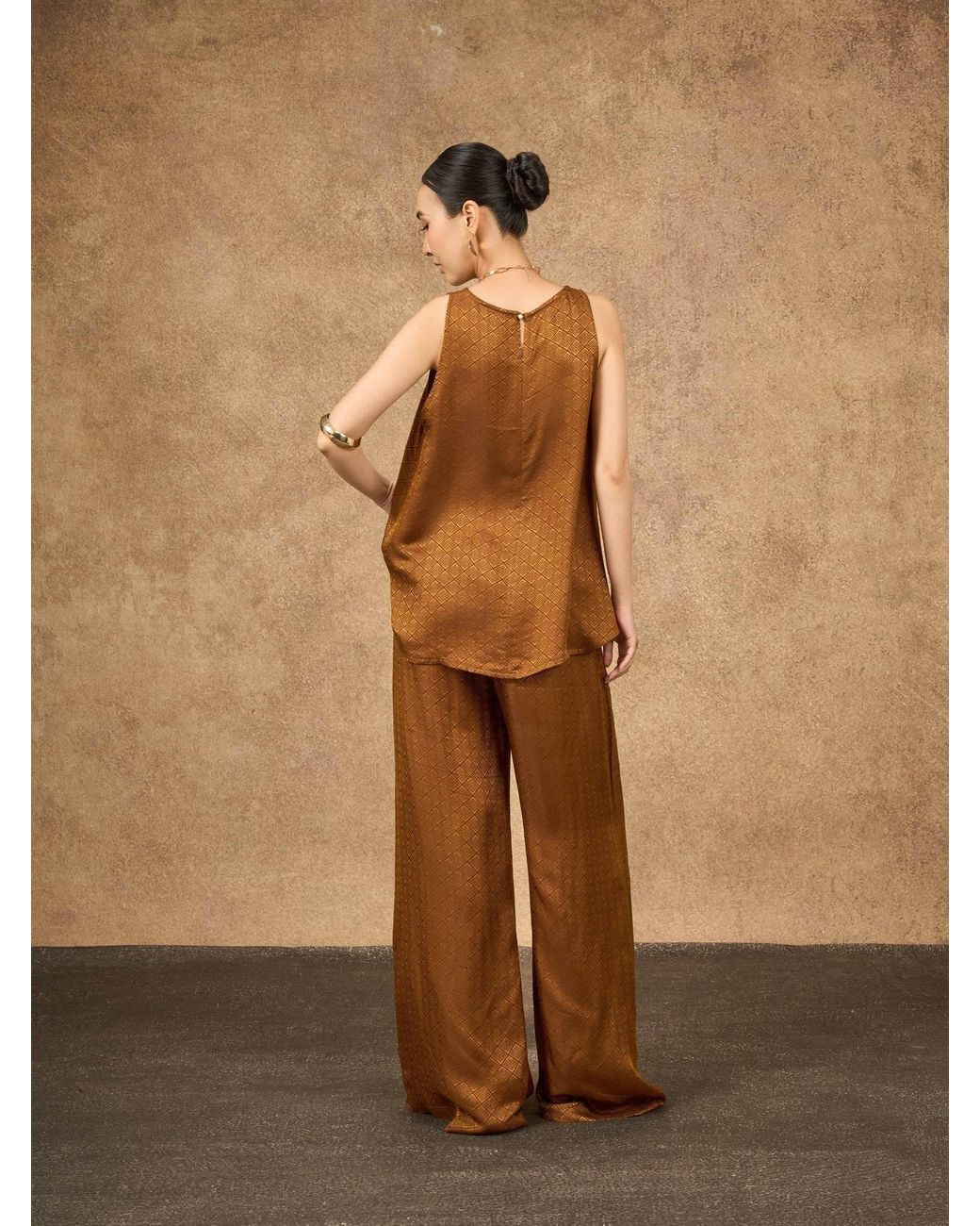 Silk and Bears Brown Ophelia Bronze Draped Silk Shell Top