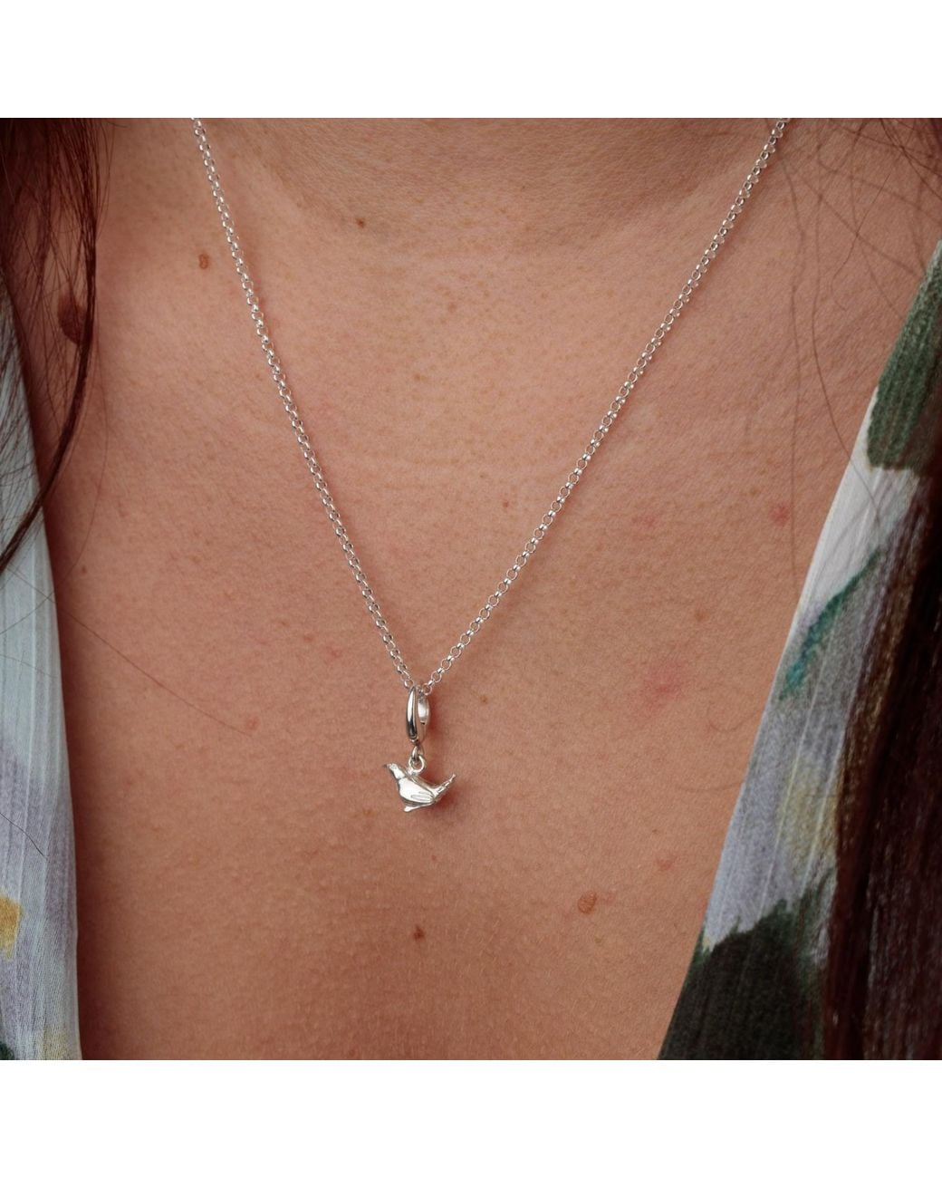 Lily Charmed Metallic Sterling Wren Charm Necklace