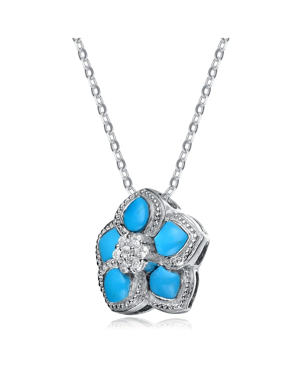 Genevive Jewelry Blue Sterling Cubic Zirconia Light Flower Pendant