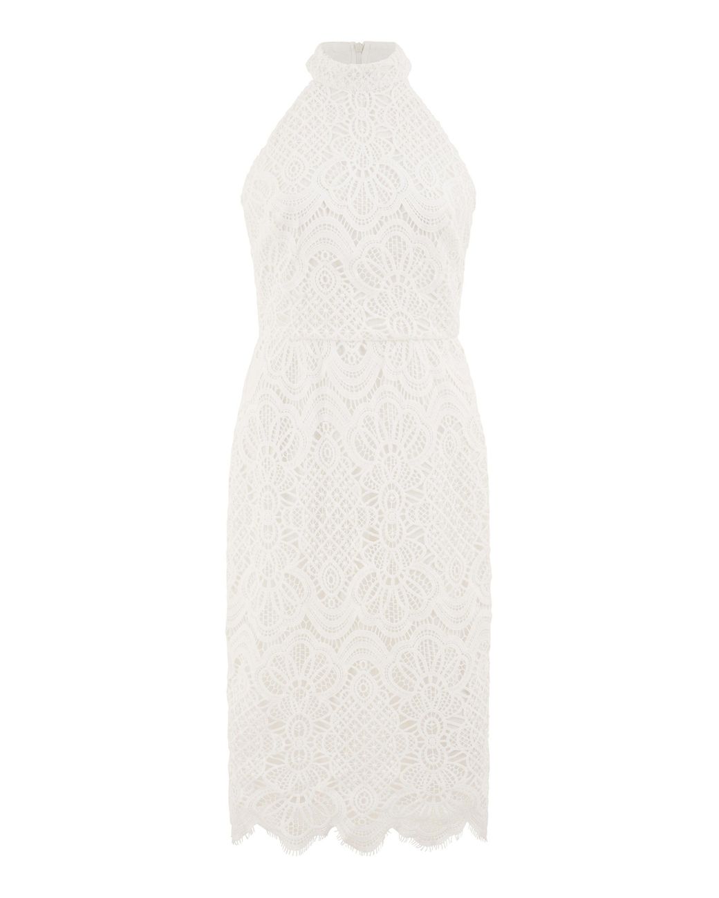 Yumi' Ivory Lace Halter Neck Dress in White | Lyst