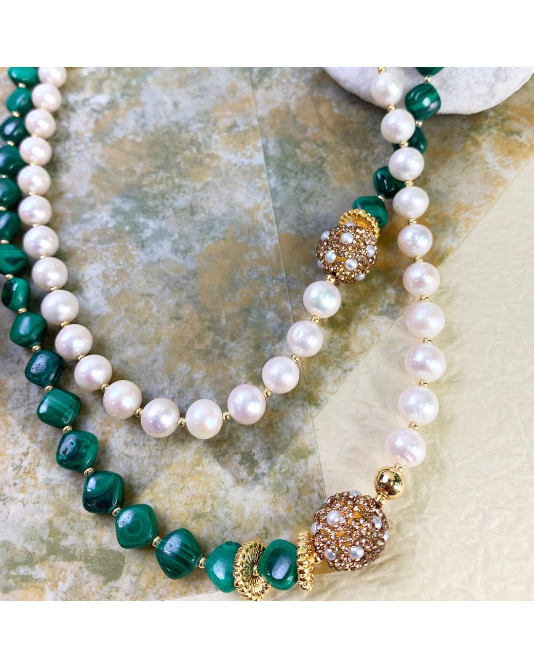 Farra Multicolor Malachite With Freshwater Pearls Multi-way Necklace
