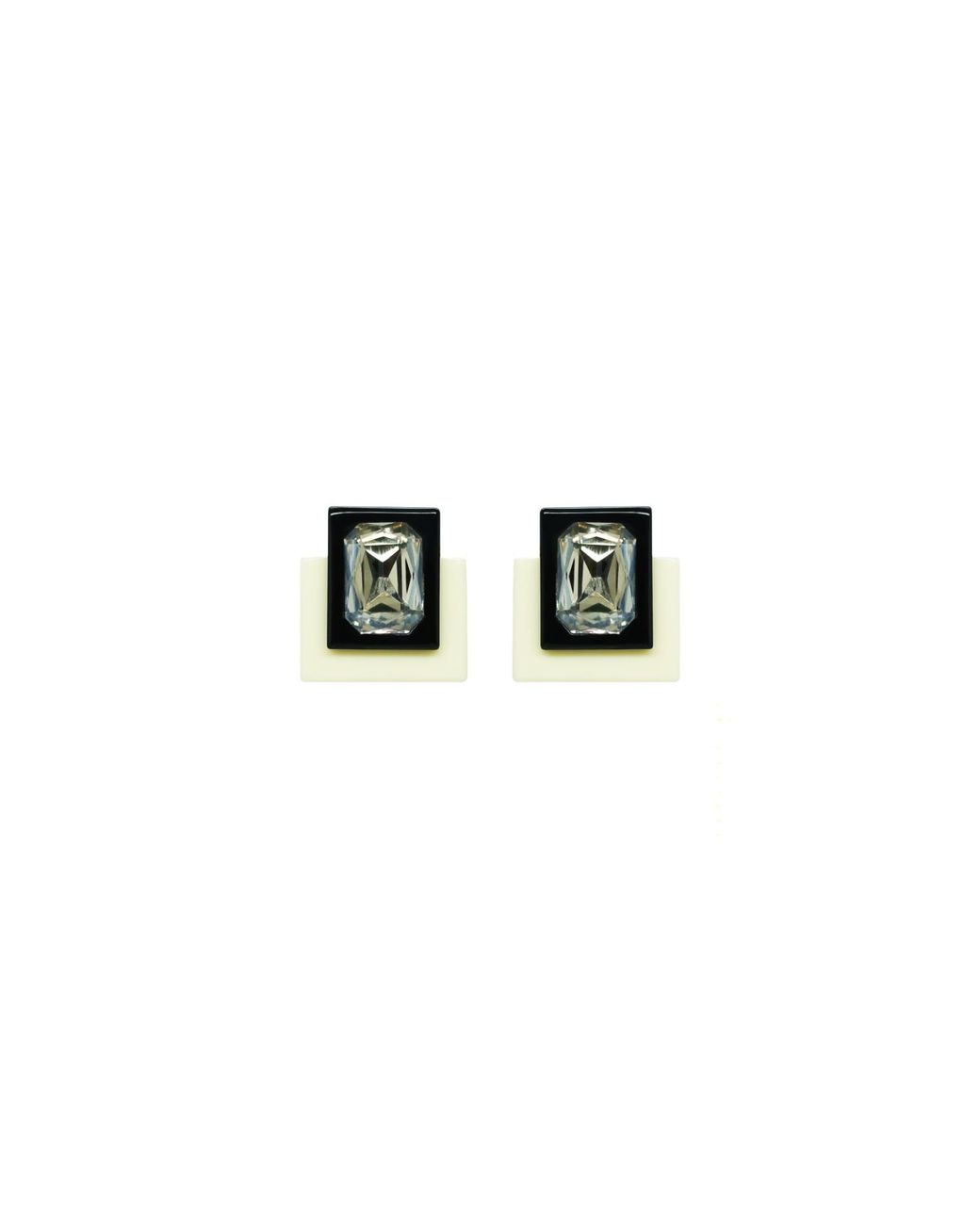 Gissa Bicalho Black Neutrals Handmade Acrylic Earring S Deco Rectangular Cut-Off Stone Vanilla