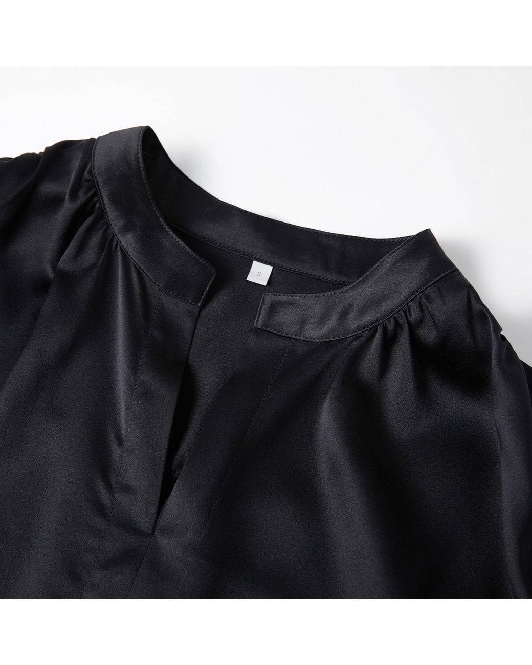 Soft Strokes Silk Black Pure Silk Long Sleeve Y-Neck Blouse