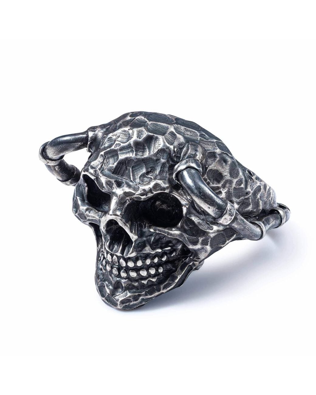 German Kabirski Blue Valkyr Oxidized Ring Sculpted Into A Skull for men