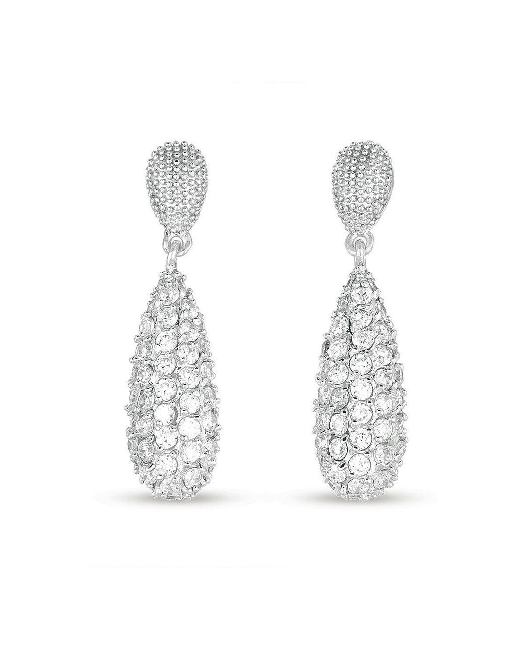 Genevive Jewelry White Classic Sterling Cubic Zirconia Pear Drop Earrings
