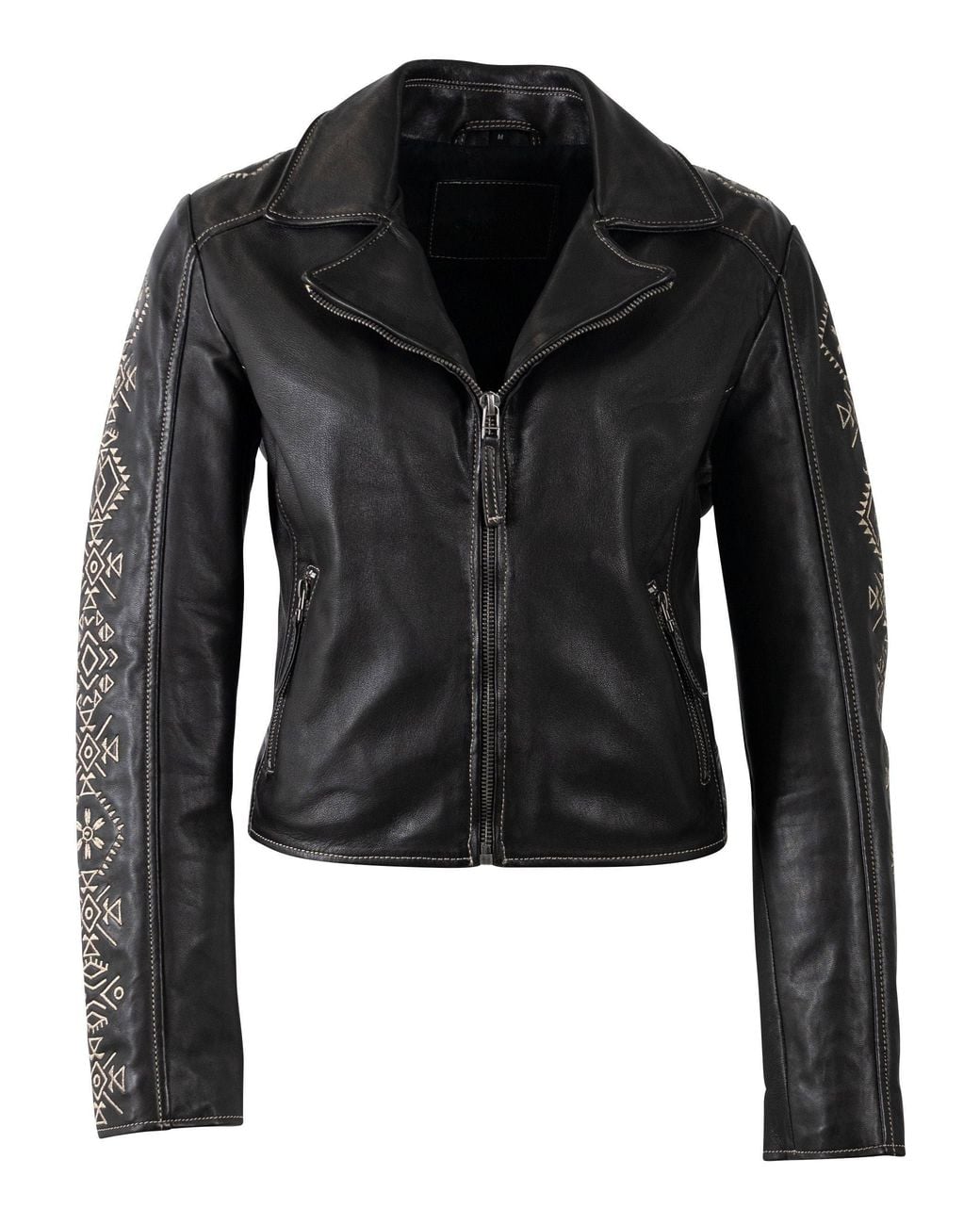 Mauritius Black Embroidered Leather Jacket Cora