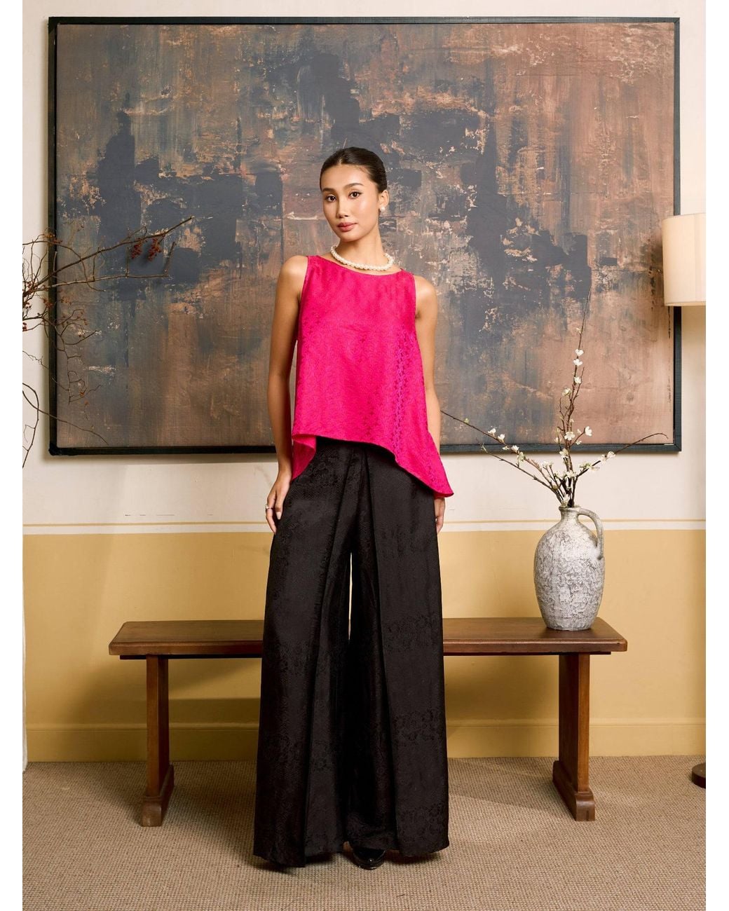 Silk and Bears Pink Ophelia Fuchsia Draped Silk Shell Top