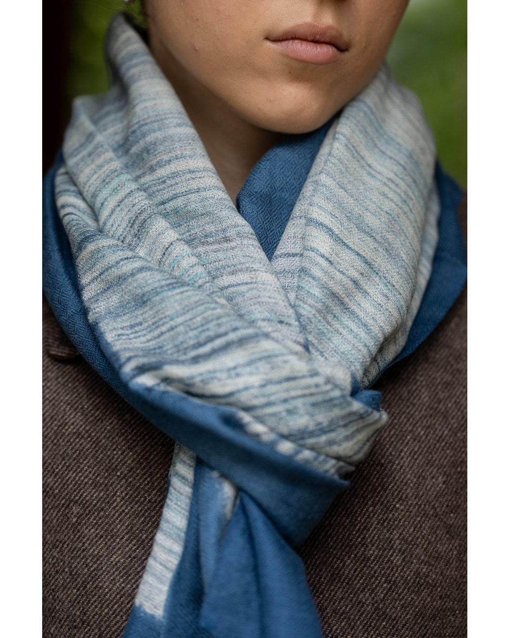 Stovaria Blue Hand Brush-Painted Cashmere Handwoven Scarf