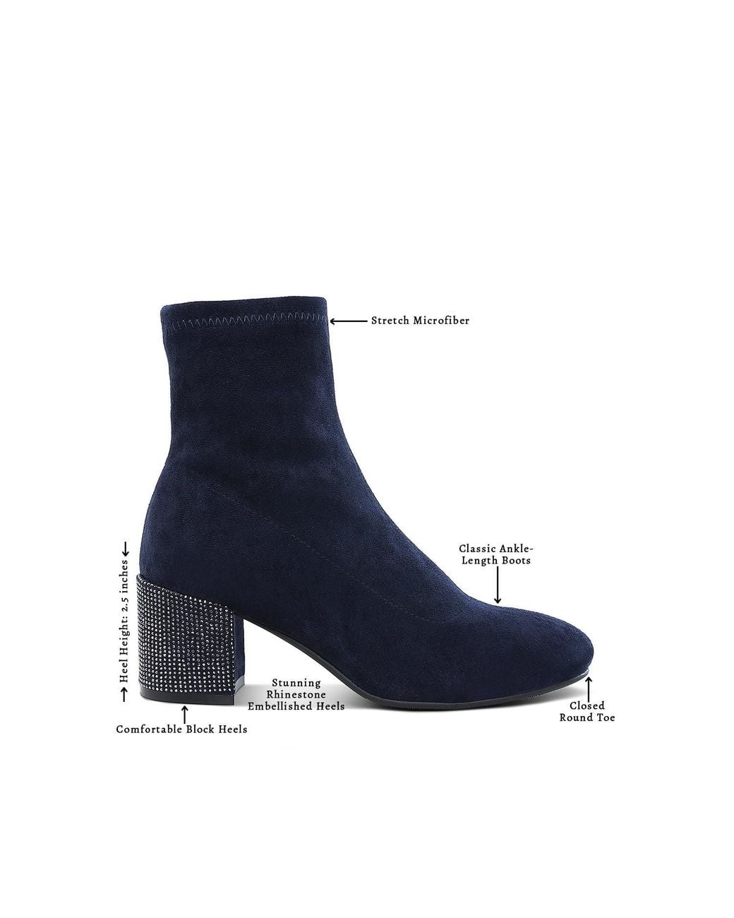 Rag & Co Blue Chena Rhinestones Embellished Block Heel Boots