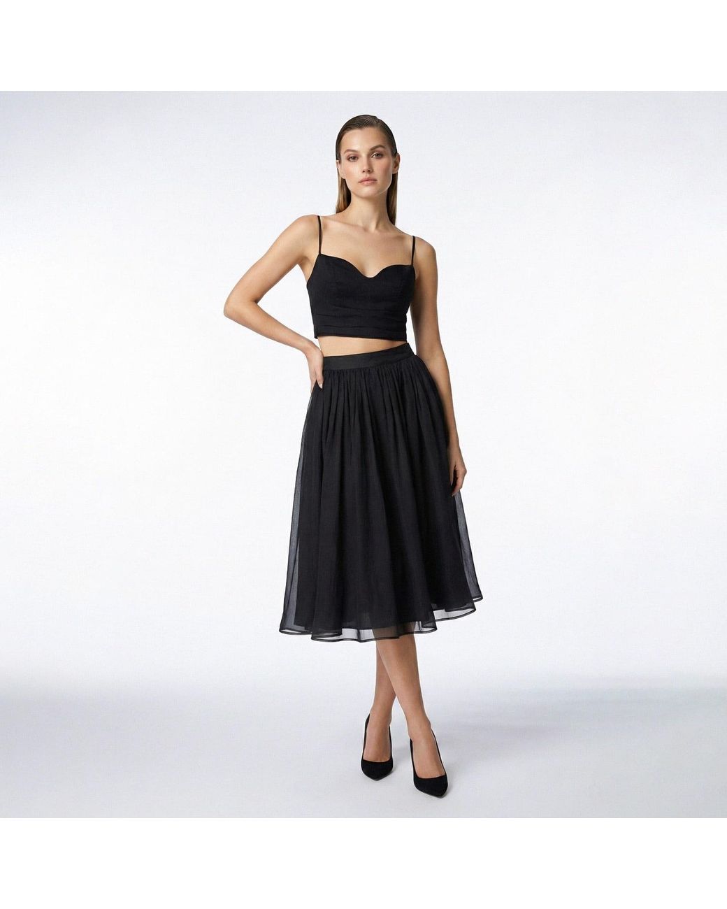 AVENUE No.29 Black Silk Corset Top With Straps