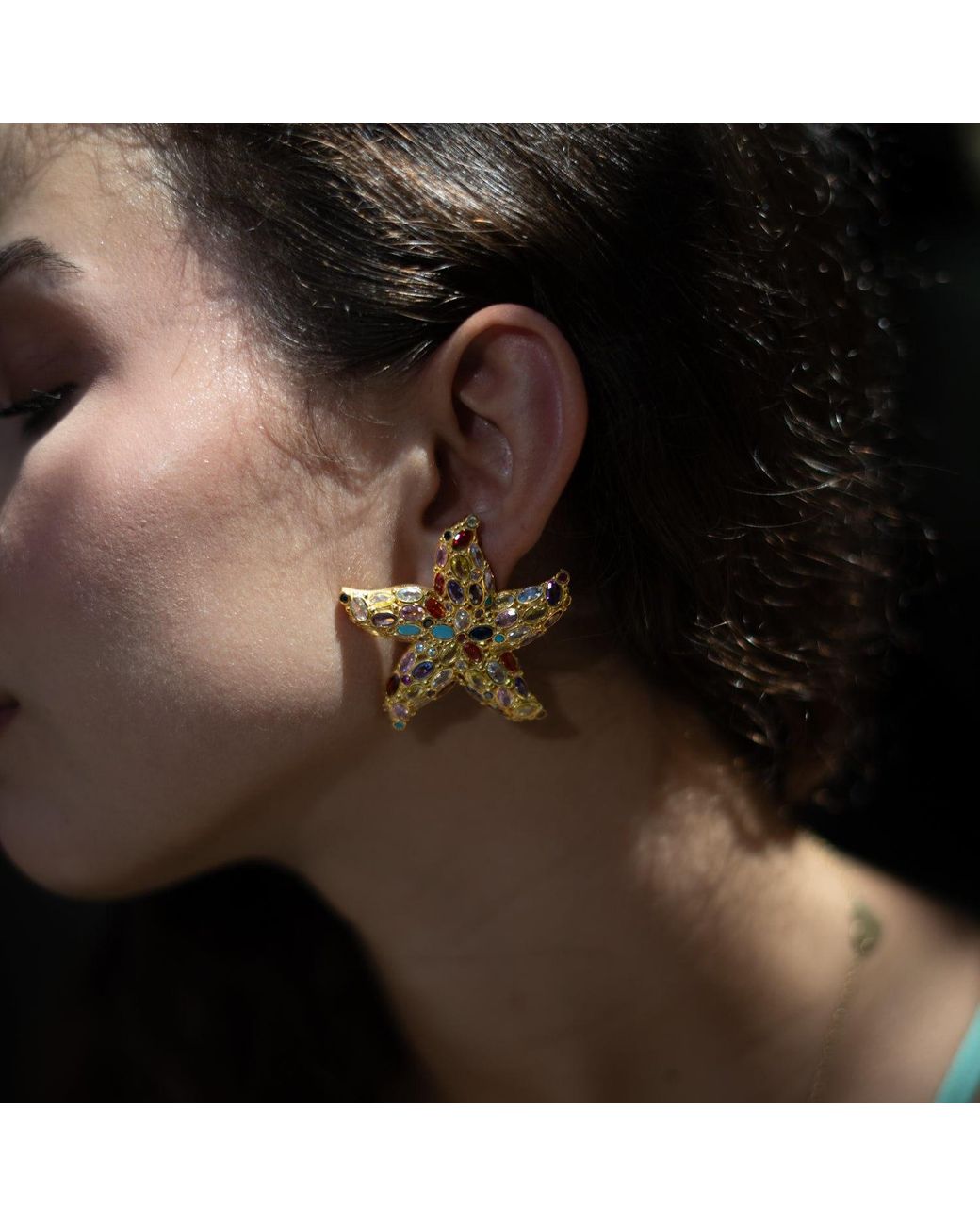 Ebru Jewelry Metallic Ocean Goddess Starfish Chunky Earrings