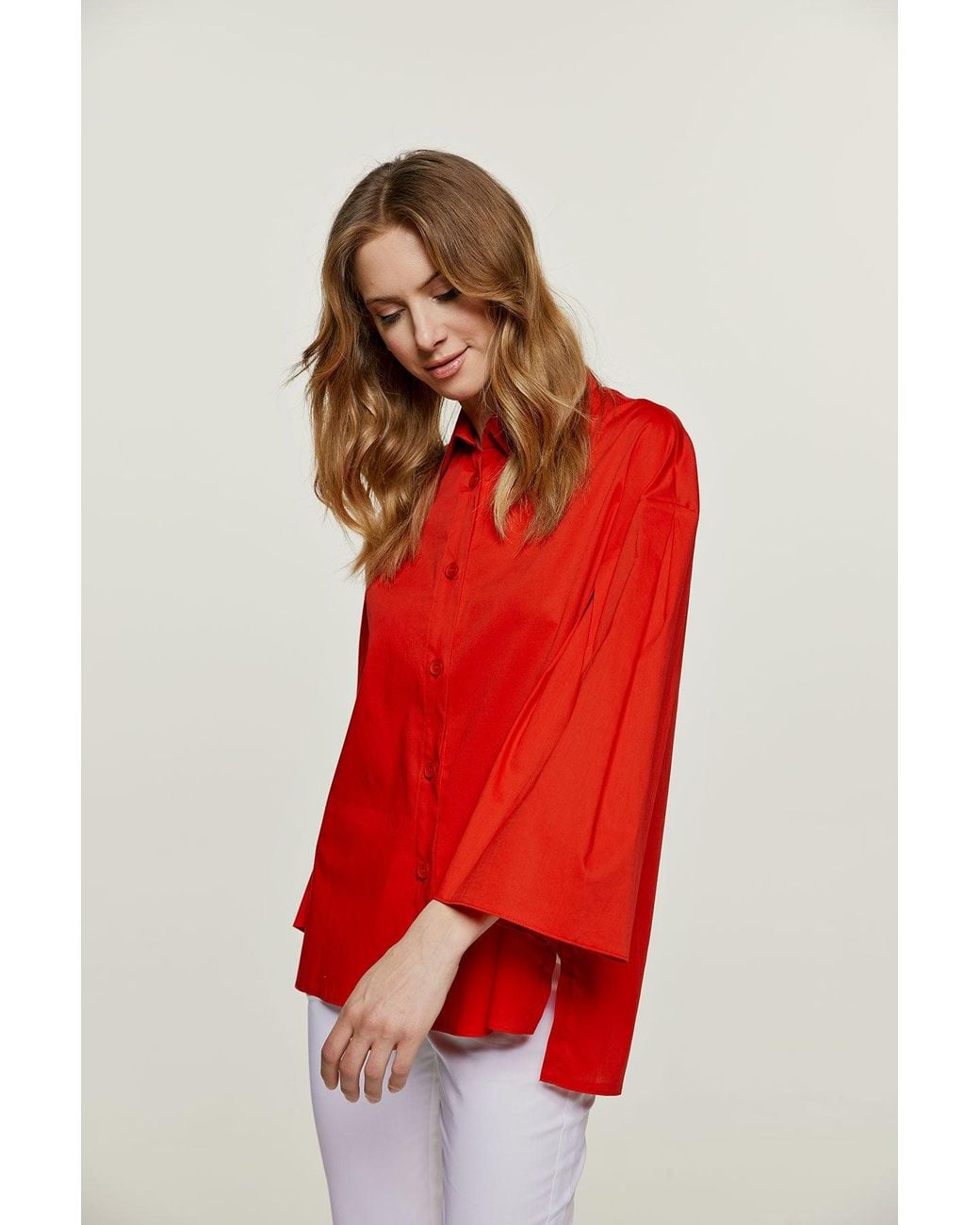 Conquista Red Wide Sleeve Blouse