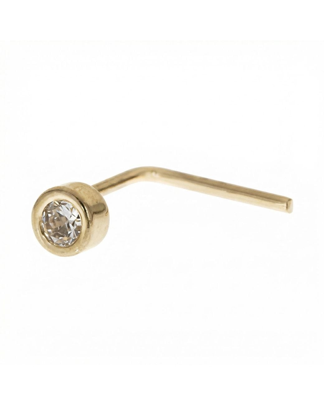 Zahav Jewelry Metallic 14K Solid 24G Cz Bezel L Shape Nose Stud