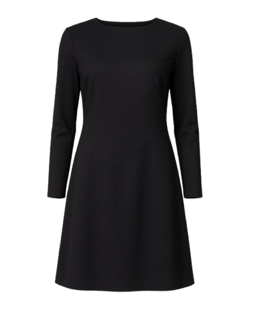 Conquista Black Elegant Long Sleeve A-Line Dress