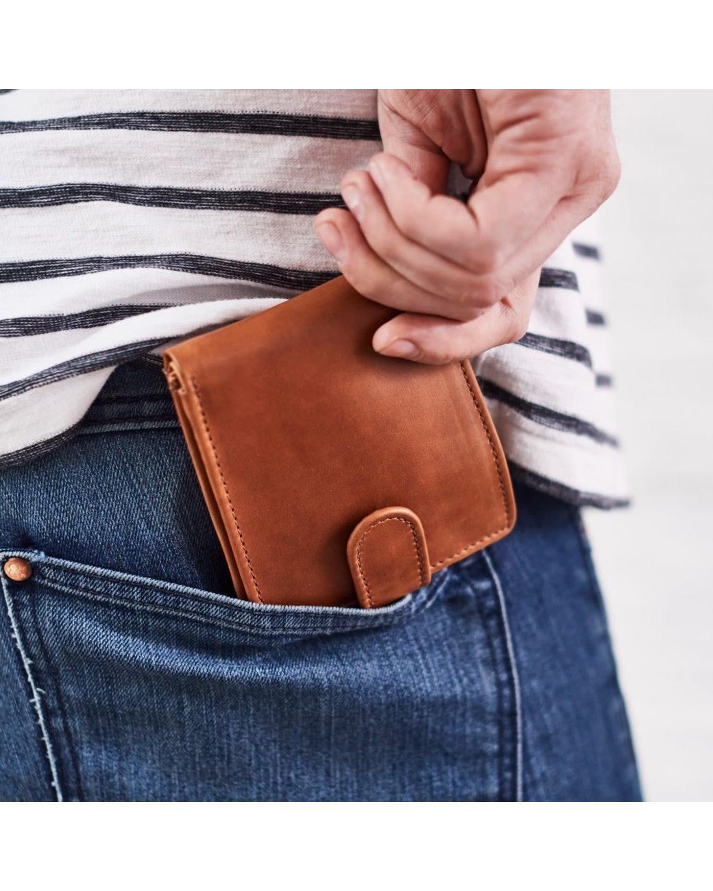 VIDA VIDA Brown Dad Tan Leather Tri Fold Wallet for men