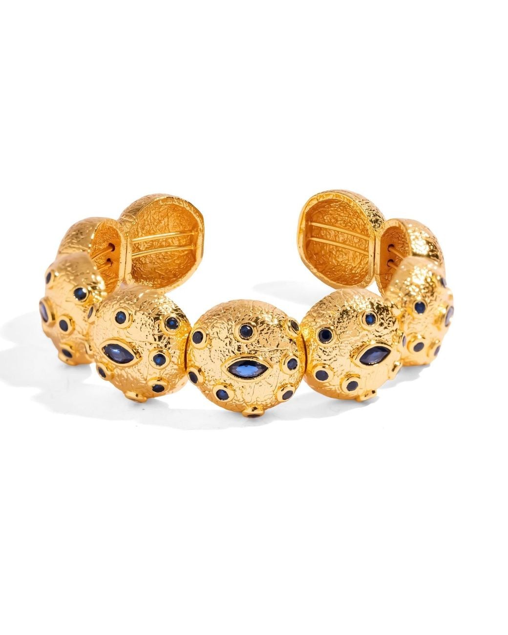 Ebru Jewelry Metallic Sapphire Watchful Eye Textured Dome Cuff Bracelet