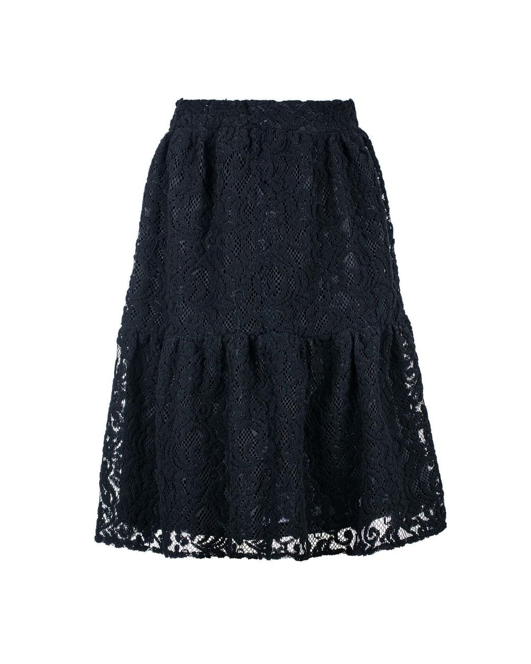 Conquista Blue Lace Jacquard Midi Skirt – Soft Textured Polyester, Elastic Waist