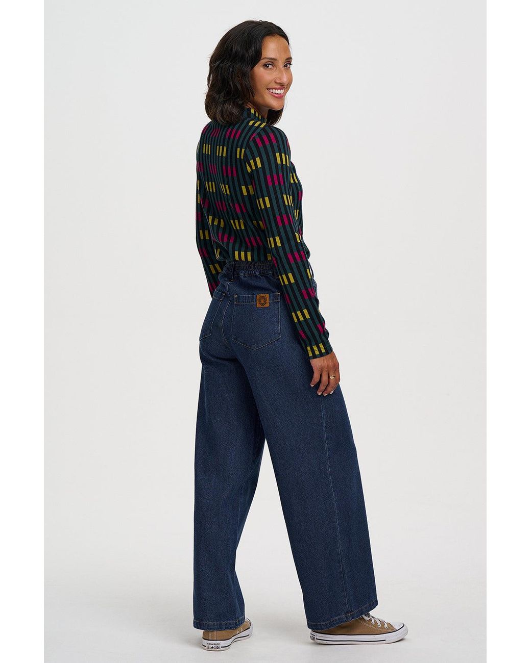 Sugarhill Black Isabel Jersey Jacquard Top Petrol Lights